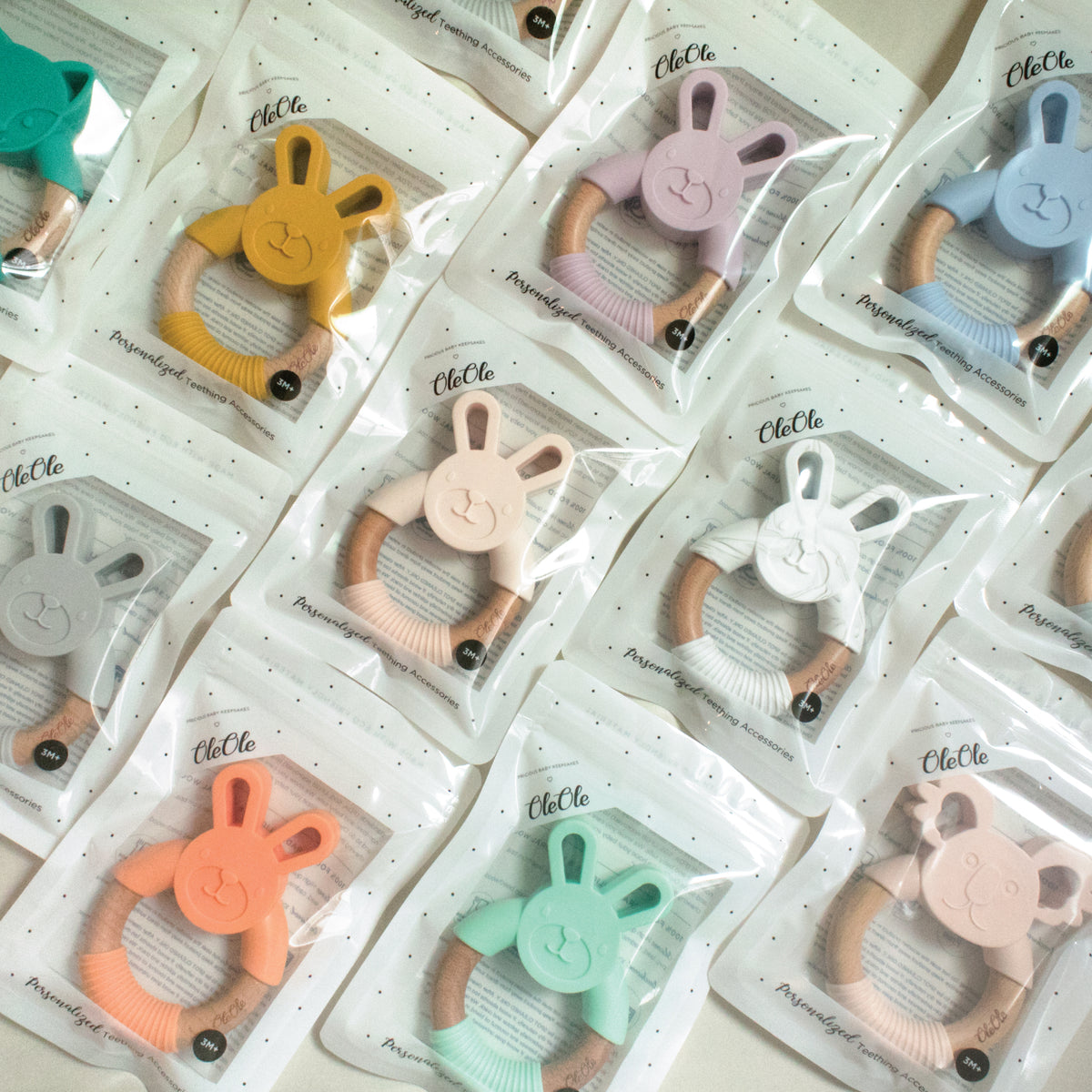 Personalised 2 in 1 Animal Teething Ring  |  Bunny in Mint