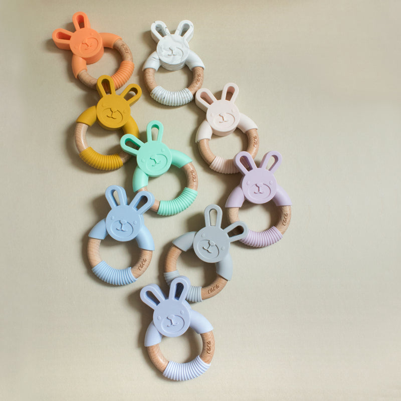 Personalised 2 in 1 Animal Teething Ring  |  Bunny in Mint