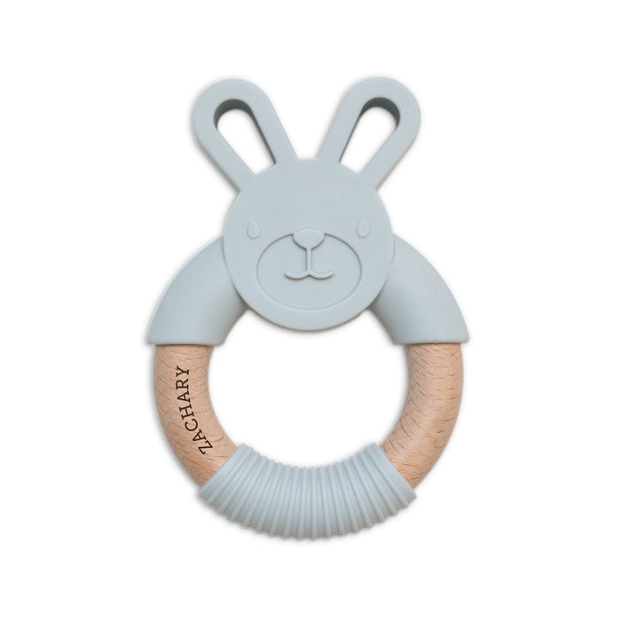 Personalised 2 in 1 Animal Teething Ring  |  Bunny in Grey