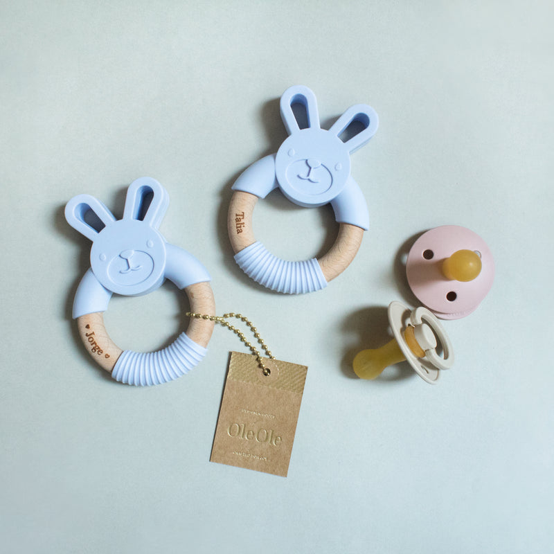 Personalised 2 in 1 Animal Teething Ring  |  Bunny in Lavender