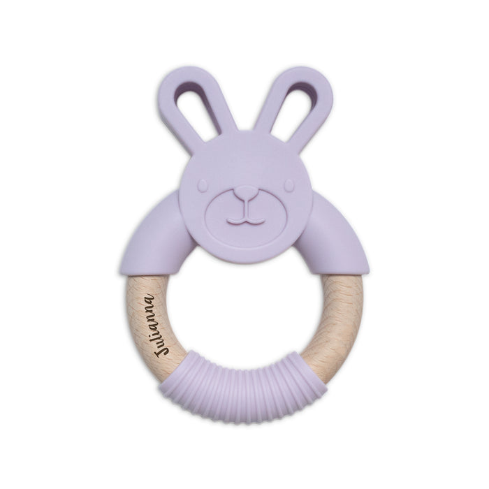 Personalised 2 in 1 Animal Teething Ring  |  Bunny in Lilac