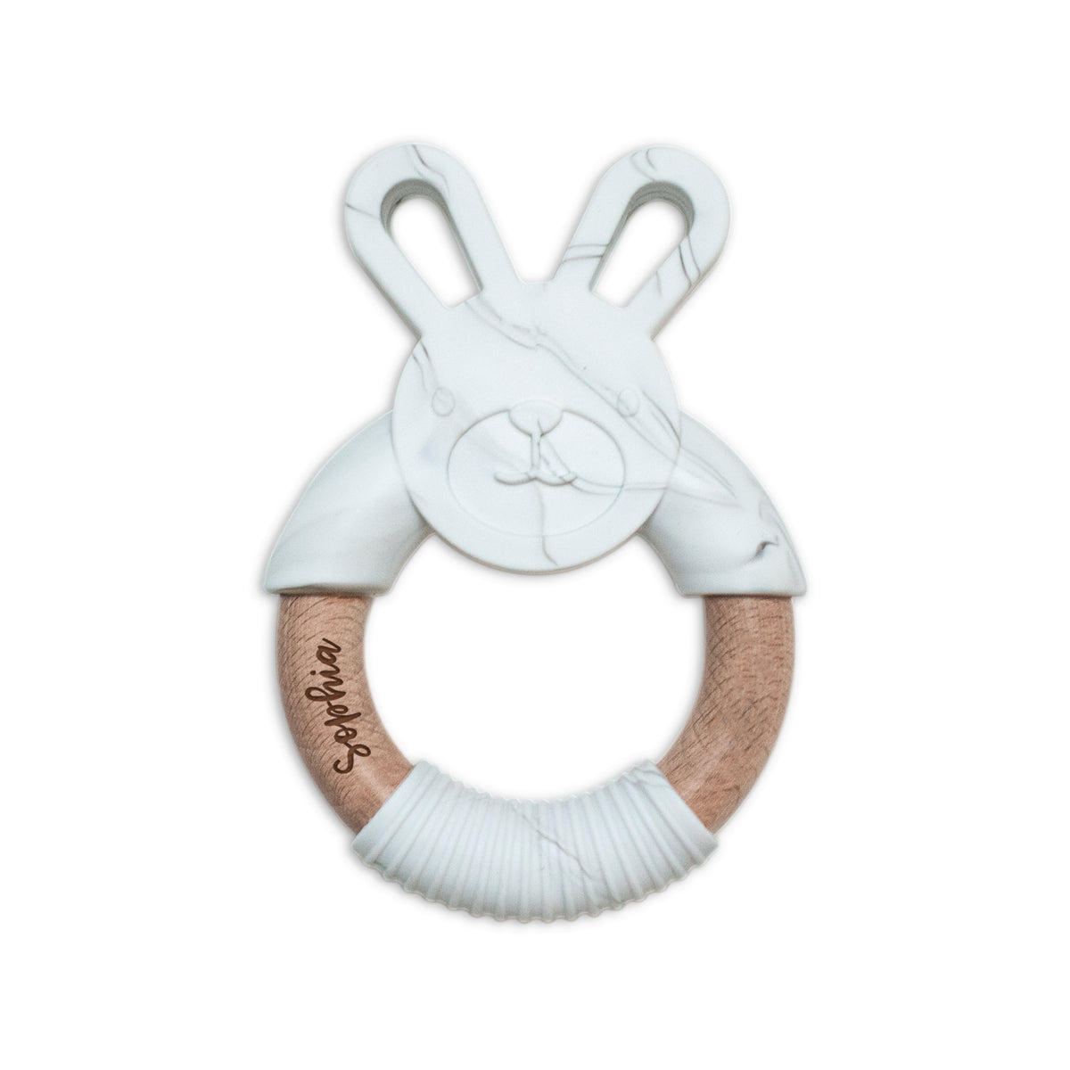 Personalised 2 in 1 Animal Teething Ring  |  Bunny in Marble