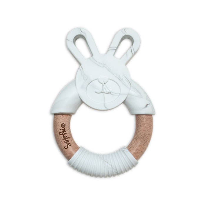 Personalised 2 in 1 Animal Teething Ring  |  Bunny in Marble