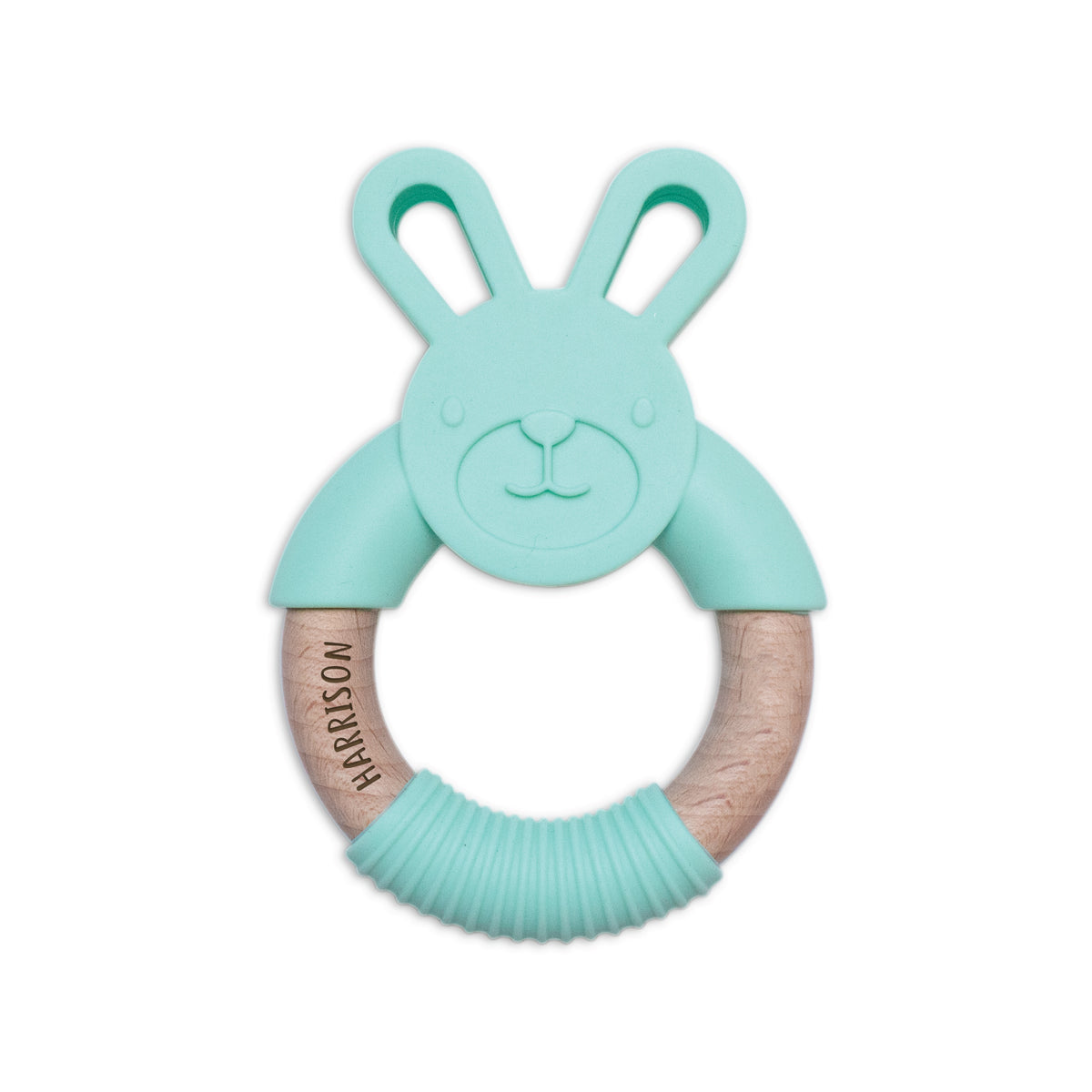 Personalised 2 in 1 Animal Teething Ring  |  Bunny in Mint