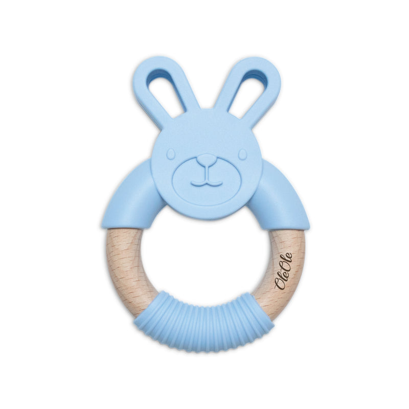 Personalised 2 in 1 Animal Teething Ring |  Bunny in Sky Blue