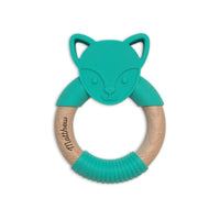 Personalised 2 in 1 Animal Teething Ring  |  Foxy in Dark Teal