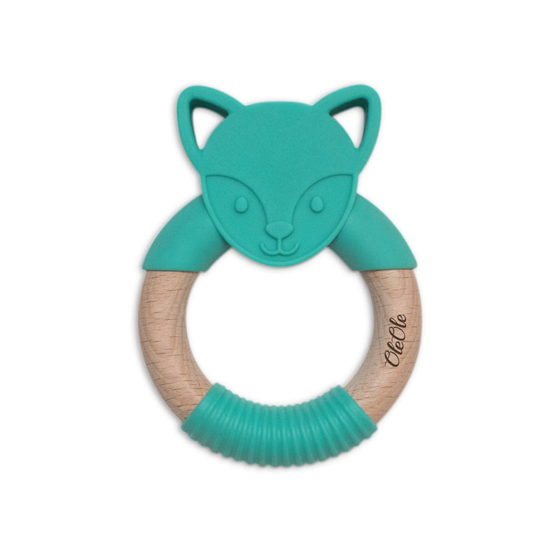 Personalised 2 in 1 Animal Teething Ring  |  Foxy in Dark Teal