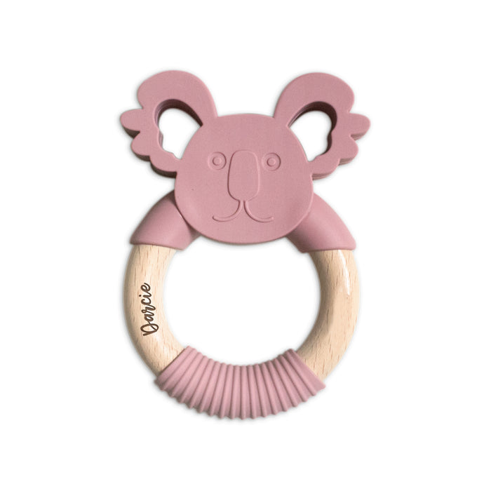 Personalised 2 in 1 Animal Teething Ring  |  Koala in Dusty Pink