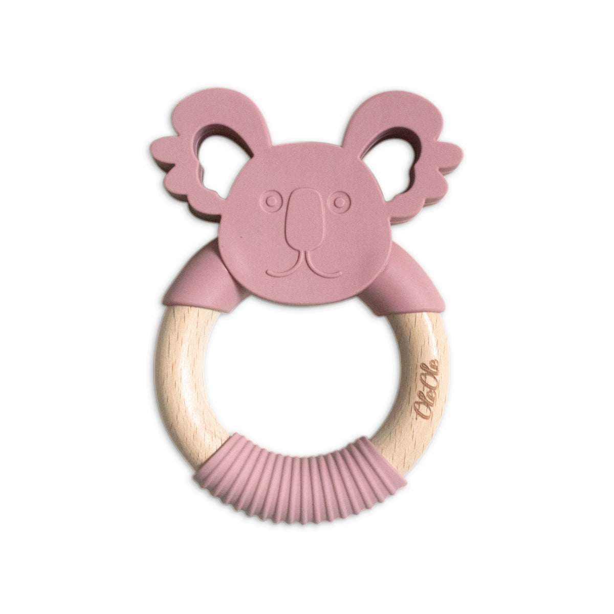 Personalised 2 in 1 Animal Teething Ring  |  Koala in Dusty Pink