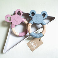 Personalised 2 in 1 Animal Teething Ring  |  Koala in Dusty Pink