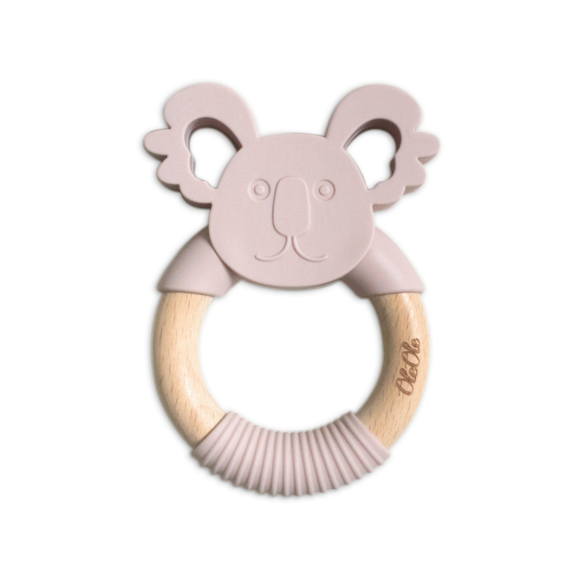 Personalised 2 in 1 Animal Teething Ring  |  Koala in Pale Mauve