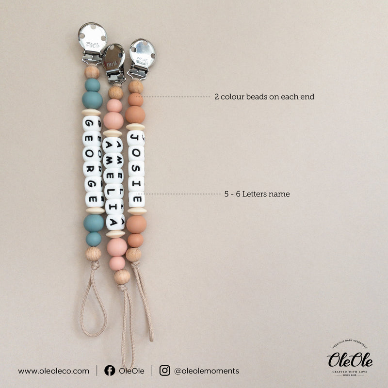 Personalised Pacifier Clip  |  Dusty Coral