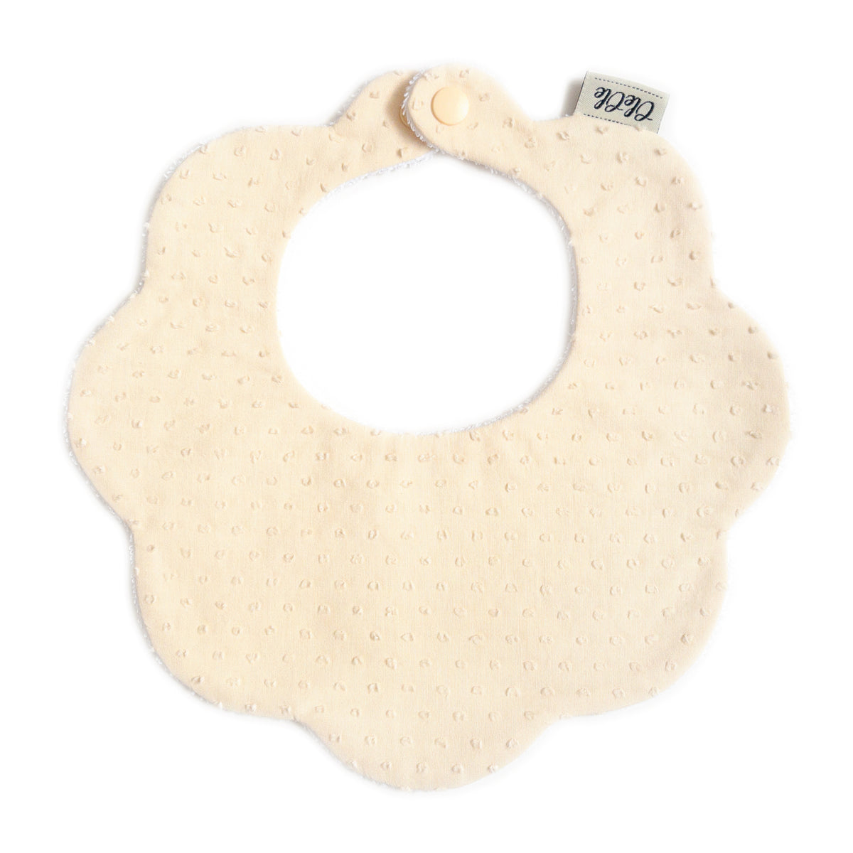 Scalloped Baby Bib  |  Stitched Dots Double Cream