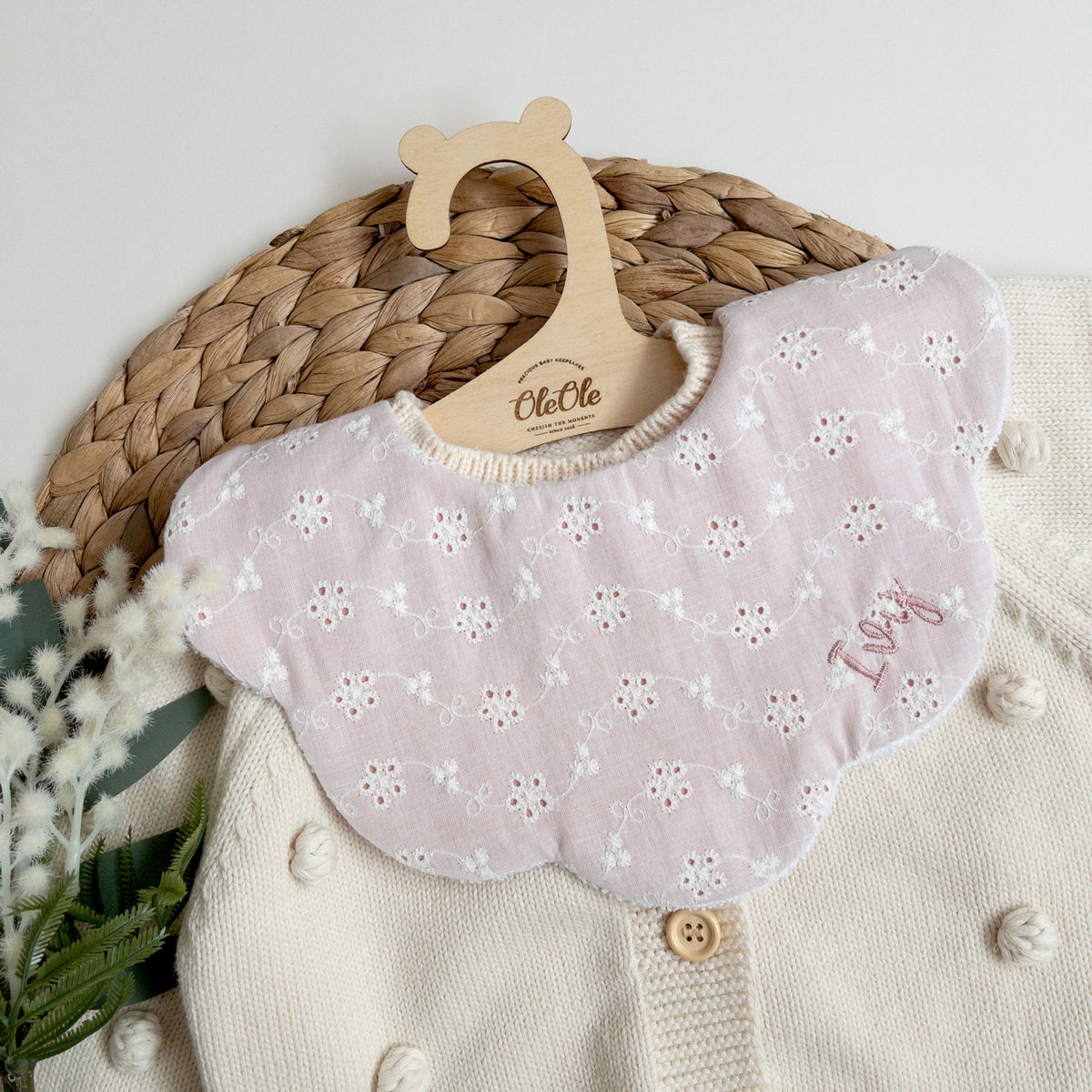 Scalloped Baby Bib  |  Blossom Stitch Dusty Pink