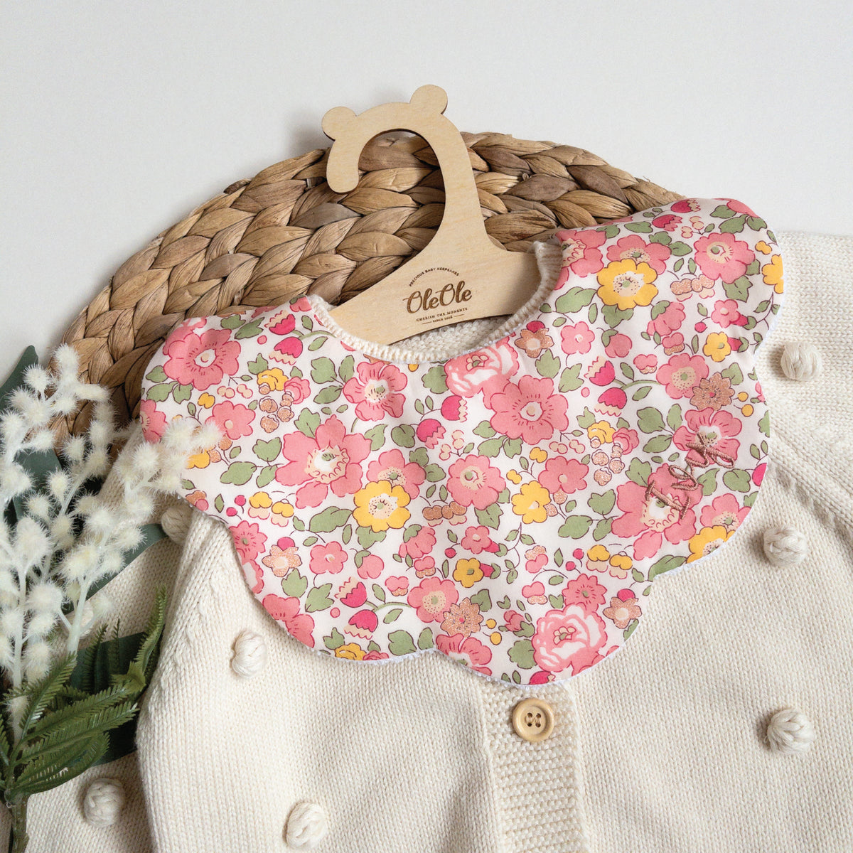 Scalloped Baby Bib  |  Liberty Betsy Metallic Coral