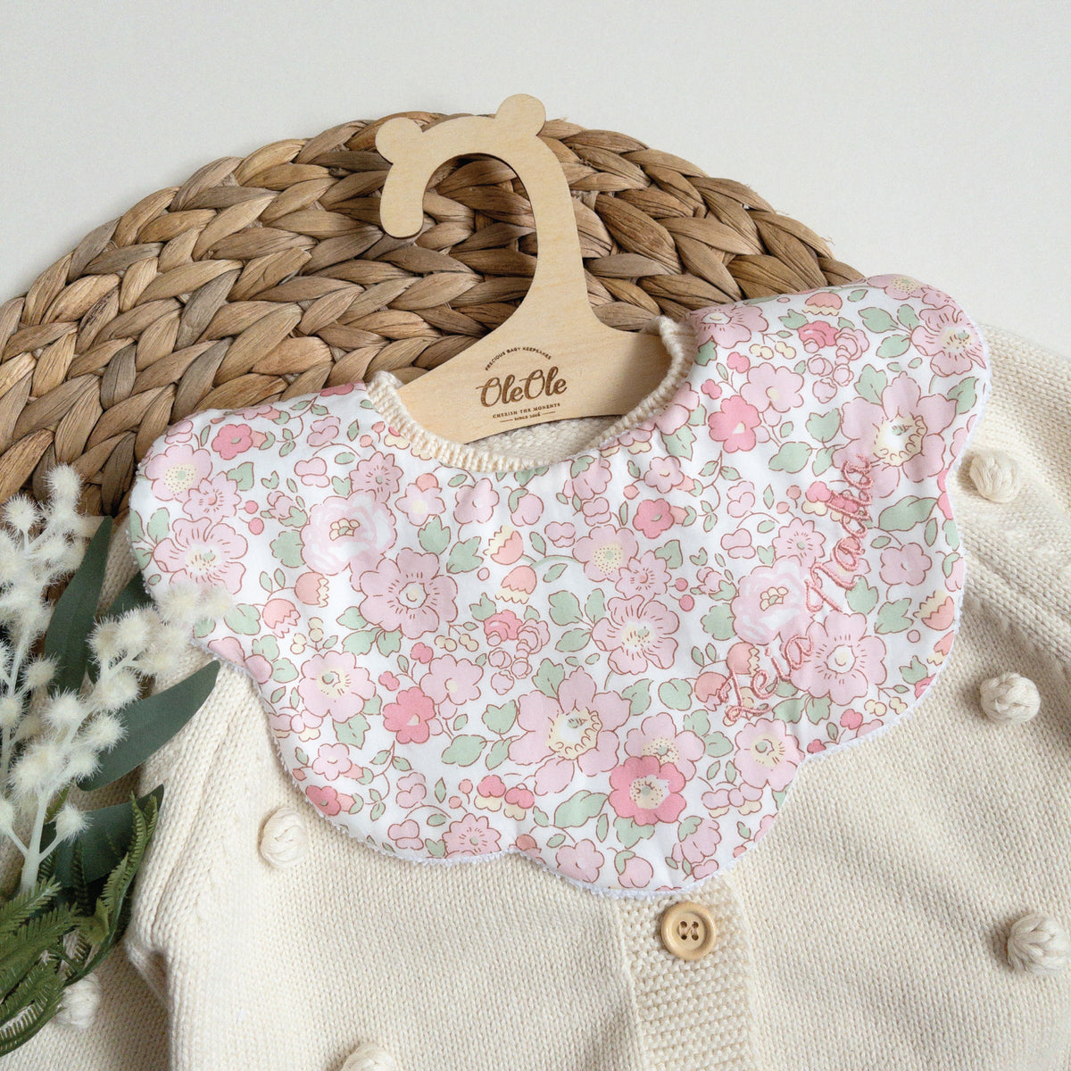 Scalloped Baby Bib  |  Liberty Betsy Soft Blush