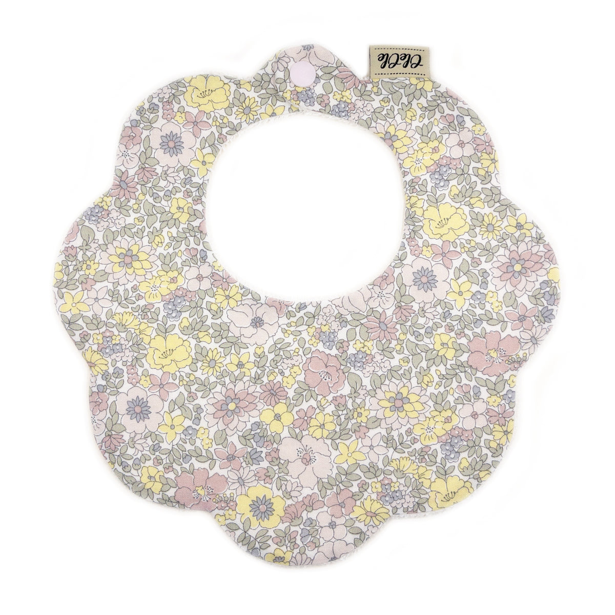 Scalloped Baby Bib  |  Liberty Camellia Pebble