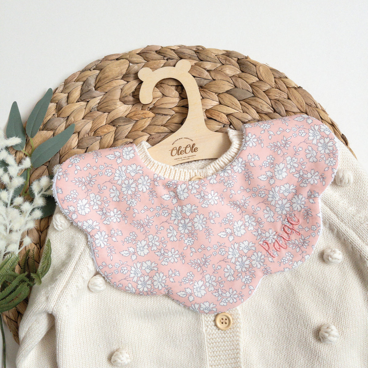Scalloped Baby Bib  |  Liberty Capel Peach