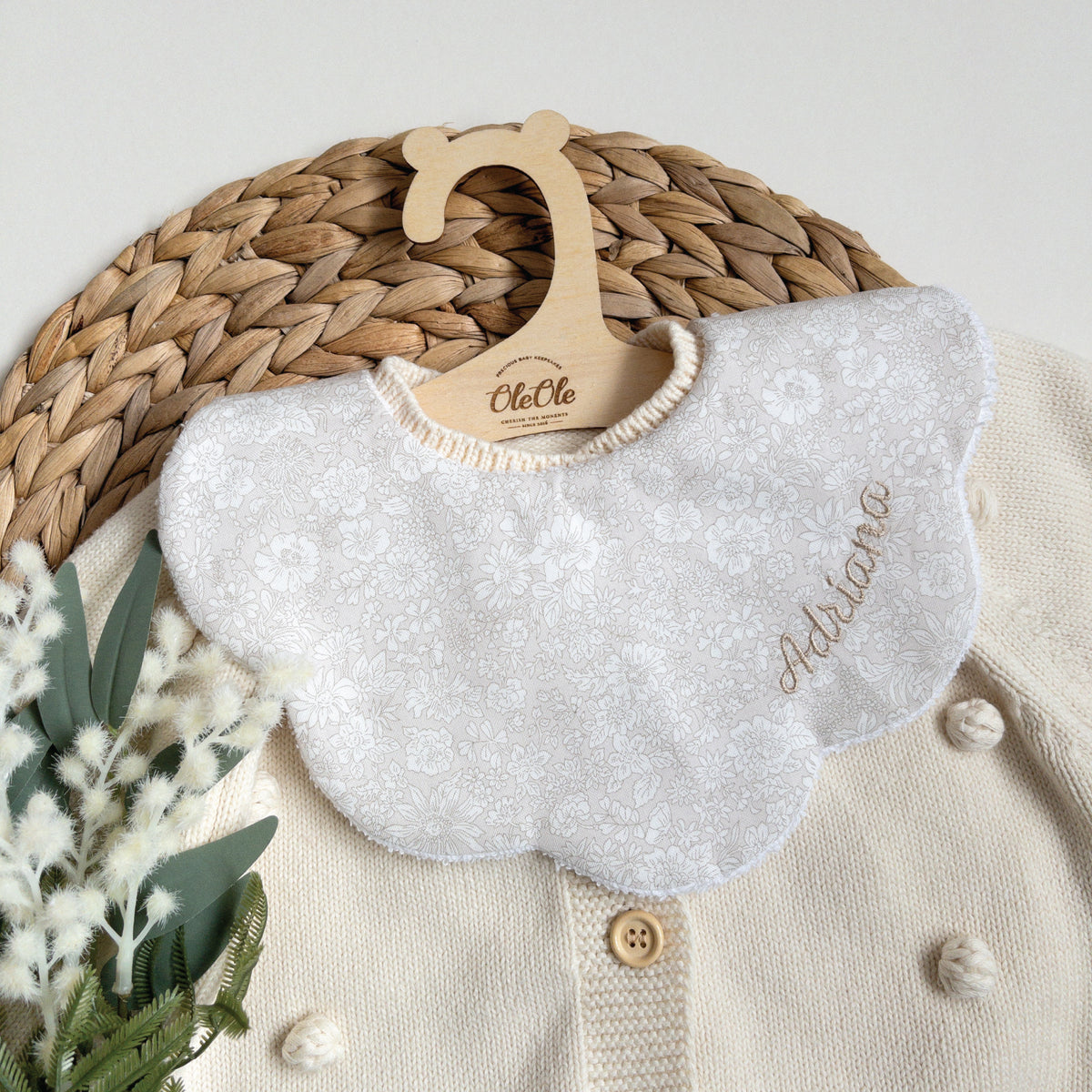 Scalloped Baby Bib  |  Liberty Emily Balle Greige