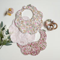 Scalloped Baby Bib  |  Liberty Poppy and Daisy Dusty Pink