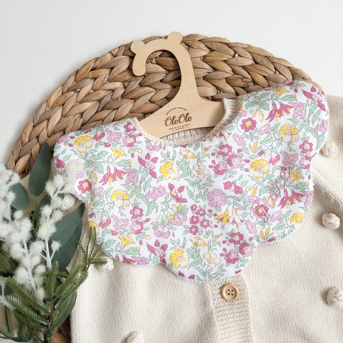 Scalloped Baby Bib  |  Liberty Mamie Pink
