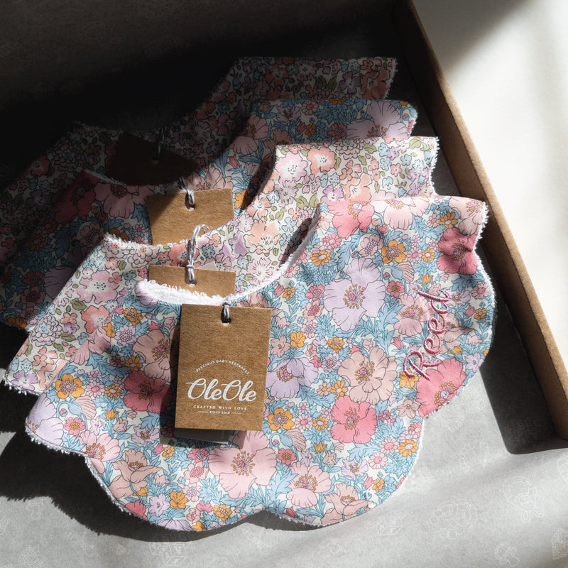Scalloped Baby Bib  |  Liberty Meadow Song