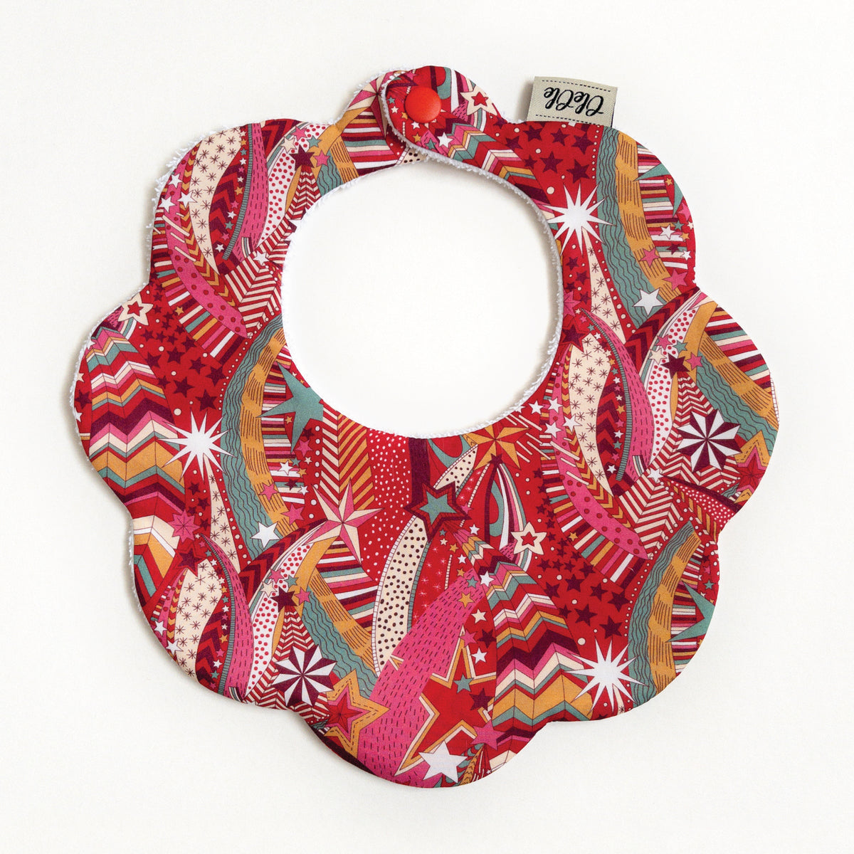 Scalloped Baby Bib  |  Liberty My Little Star Red