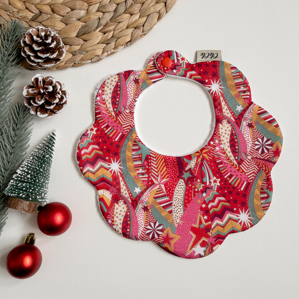 Scalloped Baby Bib  |  Liberty My Little Star Red