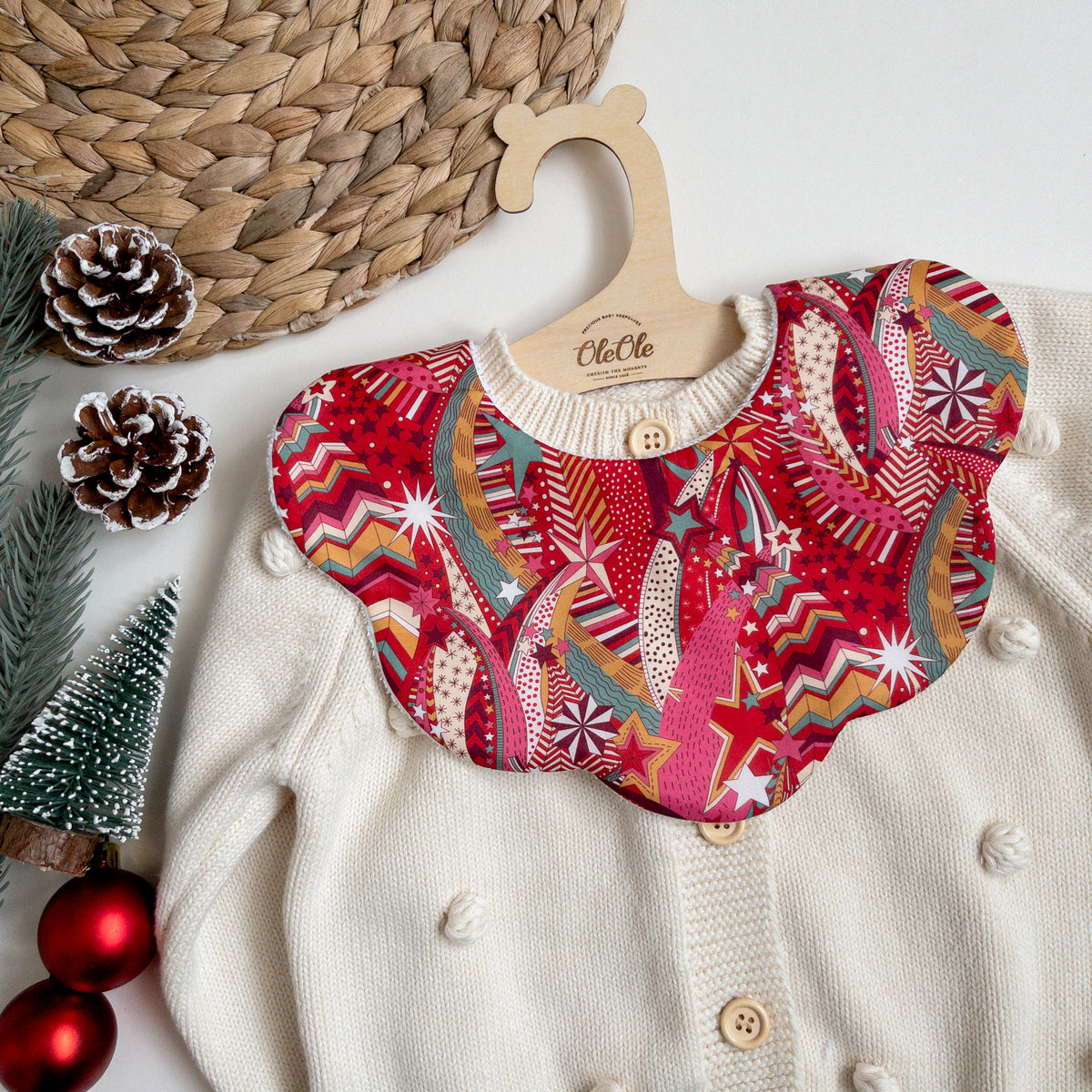Scalloped Baby Bib  |  Liberty My Little Star Red
