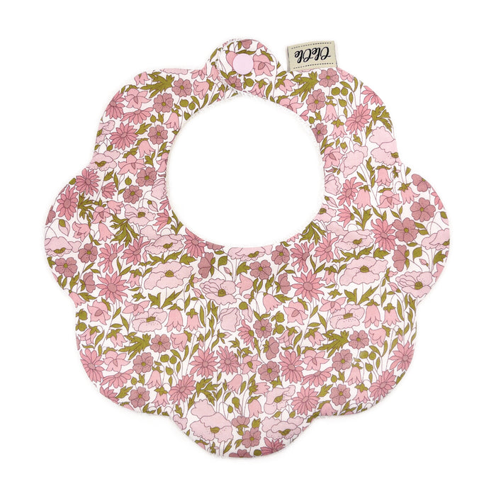 Scalloped Baby Bib  |  Liberty Poppy and Daisy Dusty Pink