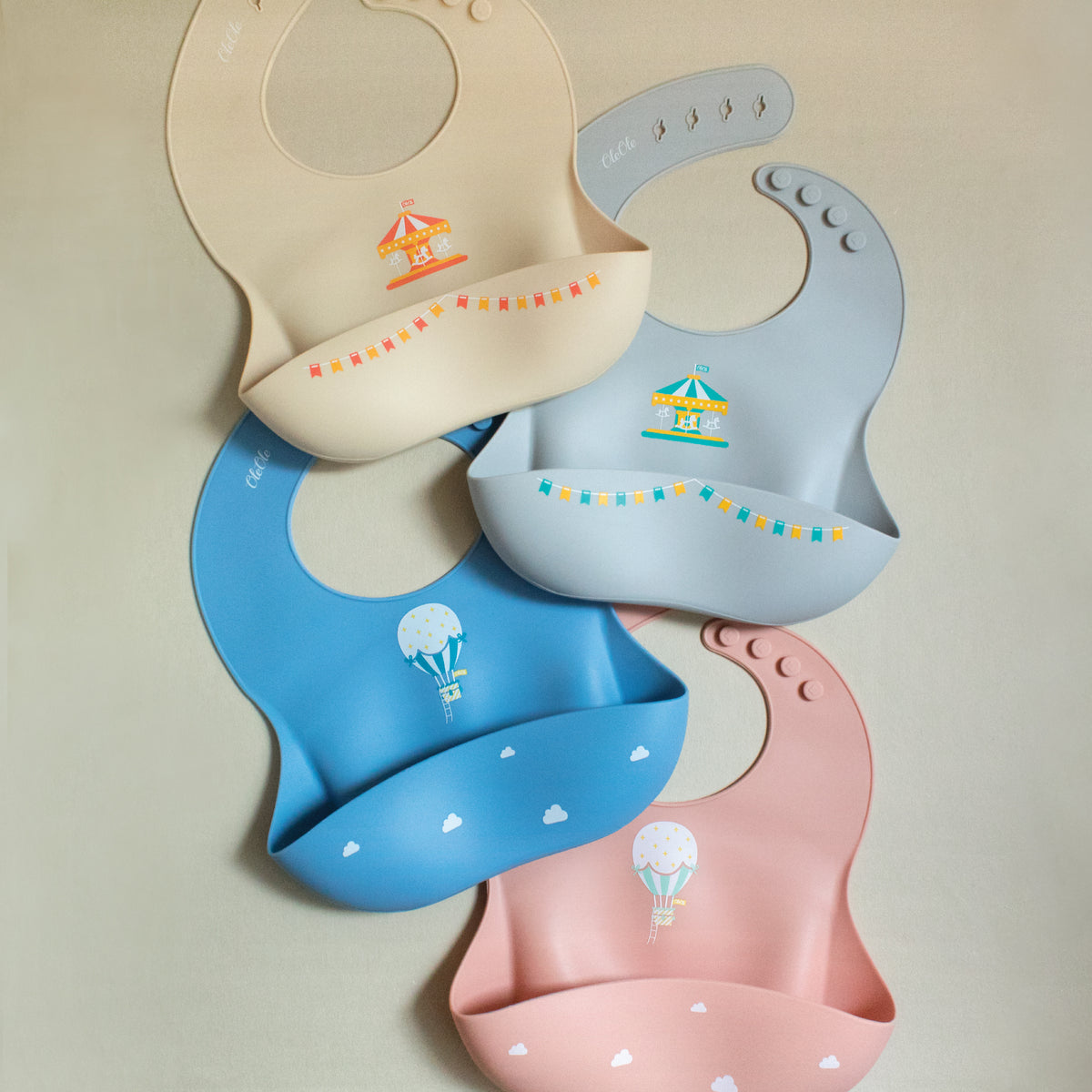 Silicone Baby Bib | Merry-Go-Round - Cream