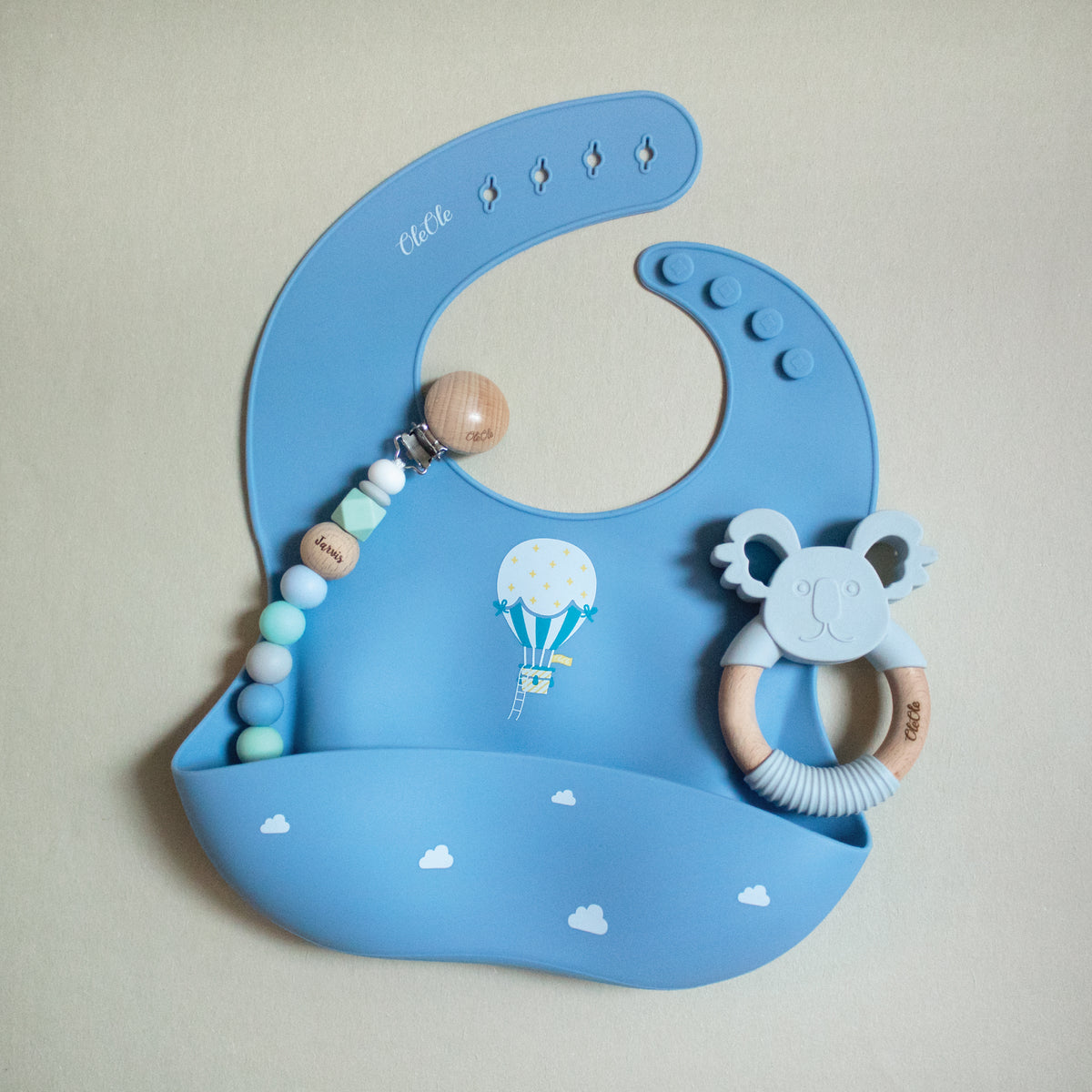 Silicone Baby Bib | Hot Air Balloon - Sky Blue