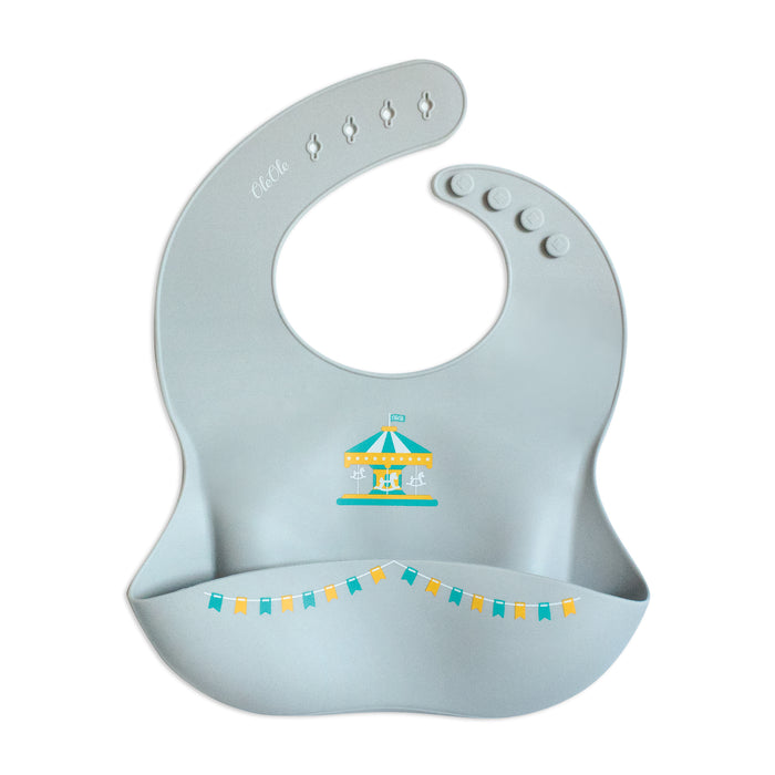 Silicone Baby Bib | Merry-Go-Round - Grey