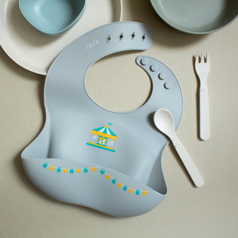 Silicone Baby Bib | Merry-Go-Round - Grey